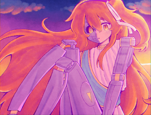 A digital drawing of the vocal synthesizer character Adachi Rei in commemoration of the album MACHINA MORI