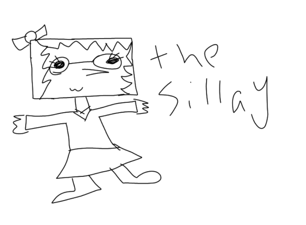 A doodle of Bird's character, Cammy, with the text 'the sillay.'