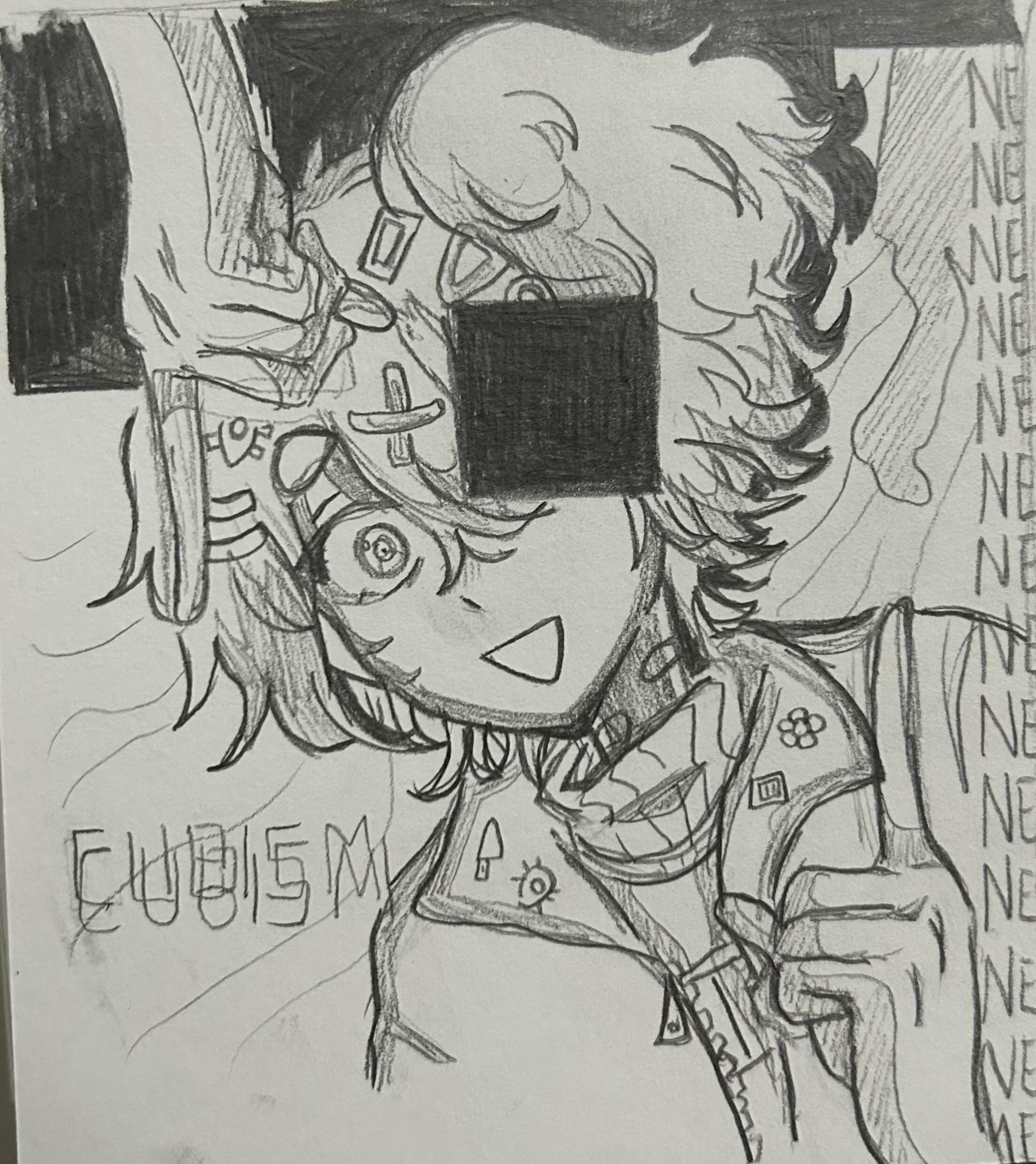 A traditional drawing of Ria's original character, Vita Fiore, drawn in reference to the song 'CUBISM' from the video game 'Needy Streamer Overload.'
