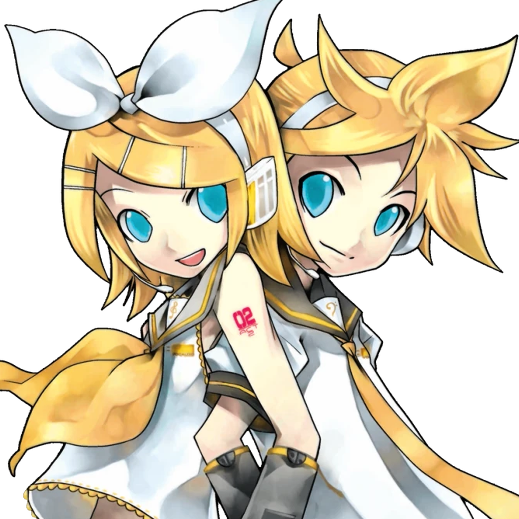 An image of Kagamine Rin and Len's VOCALOID2 illustration, done by KEI.